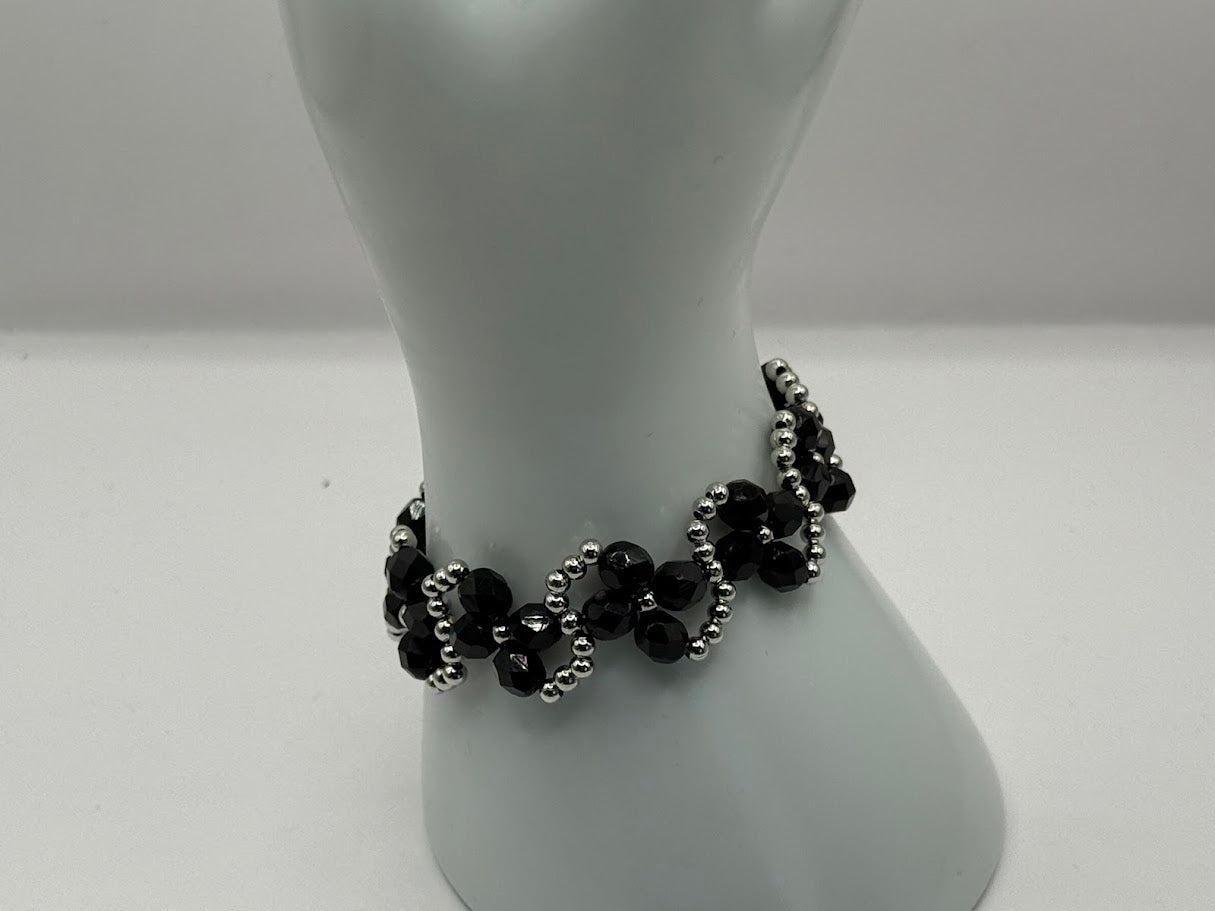 Perlenarmband Schwarz-Silber