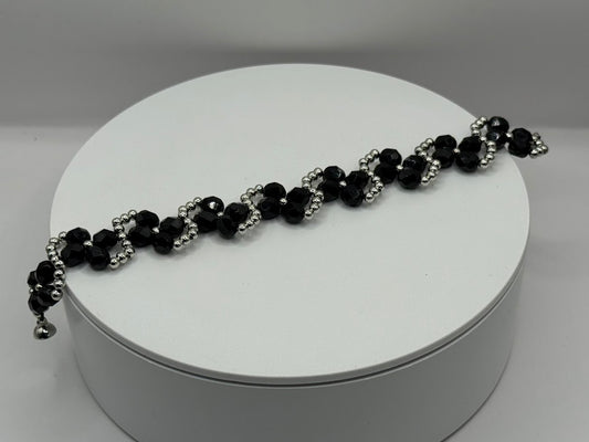 Perlenarmband Schwarz-Silber