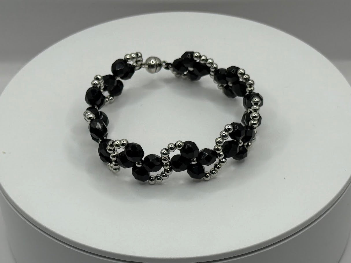 Perlenarmband Schwarz-Silber