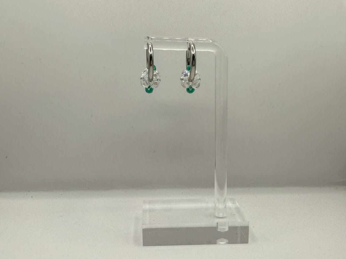 Ohrring Silber mit Grün-Weißem Anhänger