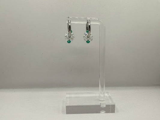 Ohrring Silber mit Grün-Weißem Anhänger