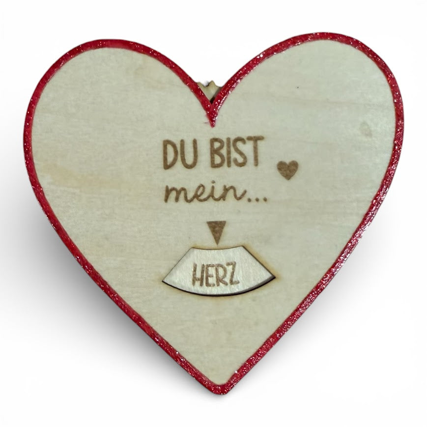 Holz-Drehschreibe in Herzform: „Du bist mein…“