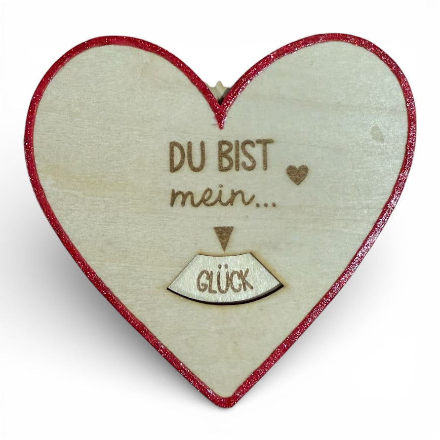 Holz-Drehschreibe in Herzform: „Du bist mein…“
